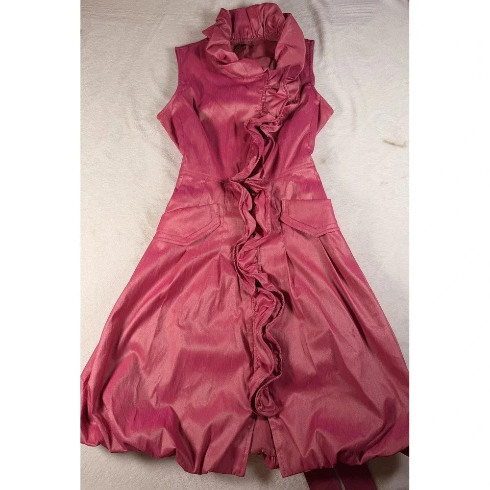 Samuel Dong Dress Womens S Pink Ruffle High Neck Bubble Hem Fit & Flare Party - Picture 5 of 14